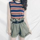 Striped Tank Top/ High Waist Wide-leg Shorts
