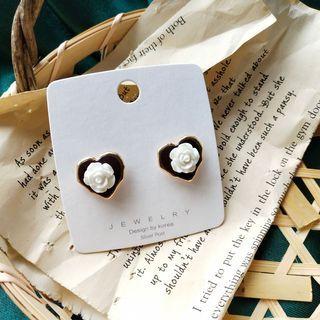 Resin Rose Glaze Heart Earring 1 Pair - Silver Needle Earring - Black & White - One Size