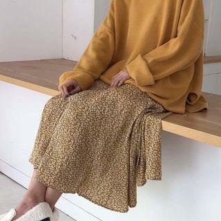 Floral Print Midi A-line Skirt Yellow - One Size