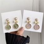 Faux Pearl Fabric Disc Dangle Earring
