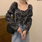 Square Neck Floral Print Cropped Blouse