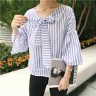 Striped Bow Accent 3/4 Sleeve Top