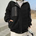 Plus Size Contrast-hooded Sherpa-fleece Jacket