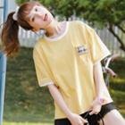 Patched Elbow-sleeve T-shirt