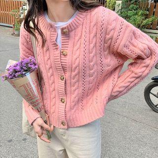 Round Neck Pointelle Knit Cardigan