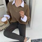 V-neck Knit Sweater / Plain Blouse
