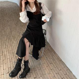 Shirt / Asymmetrical Midi Overall Dress