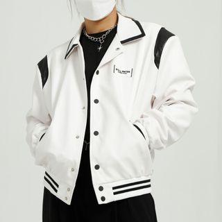 Contrast Trim Faux Leather Cropped Jacket