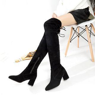 Pointed Block Heel Over-the-heel Boots