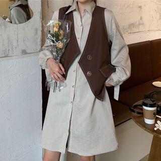 Buttoned Vest / Long-sleeve Shirt Dress