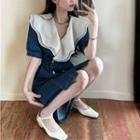 Details Ruffle-collar Denim Mini Dress