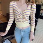 Striped Shirred Knit Top