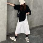 Elbow-sleeve Slit T-shirt / Midi A-line Skirt