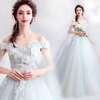 Flower Detail Off-shoulder Ball Gown Wedding Dress