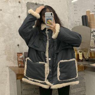 Padded Buttoned Jacket Gray - One Size