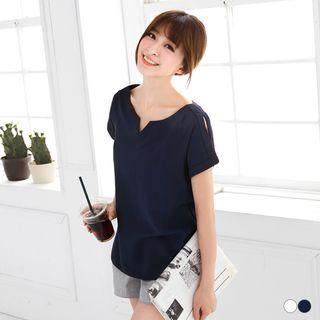Short Sleeve Notch Neck Top