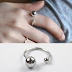 925 Sterling Silver Metal Bead Open Ring Adjustable - 925 Sterling Silver - White Gold - One Size