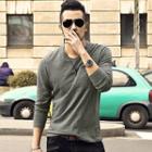 Plain Long-sleeve V-neck T-shirt
