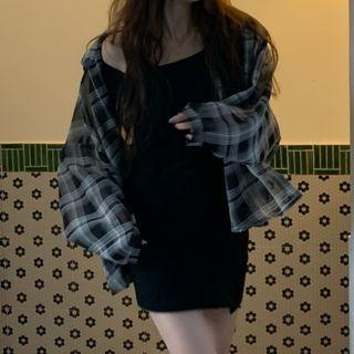 Long-sleeve Plaid Shirt / Short-sleeve Mini Dress
