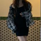 Long-sleeve Plaid Shirt / Short-sleeve Mini Dress