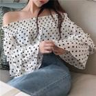 Off-shoulder Dotted Blouse White - One Size