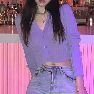 Cropped Cardigan Purple - One Size