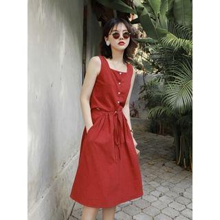 Set: Sleeveless Top + Drawstring-waist Skirt
