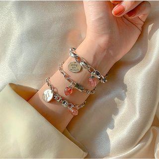 Lettering Faux Gemstone Bead Sterling Silver Bracelet