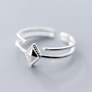 925 Sterling Silver Rhombus Layered Open Ring Silver - One Size