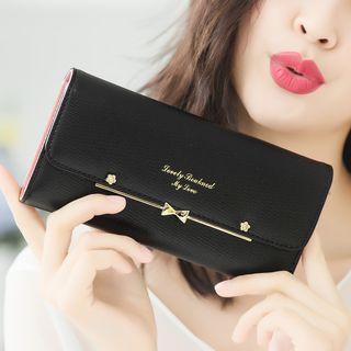 Bow Accent Faux Leather Long Wallet