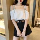 Short-sleeve Cold-shoulder Top / High-waist Shorts