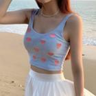 Heart Embroidered Tank Top Pink Heart - Light Gray - One Size