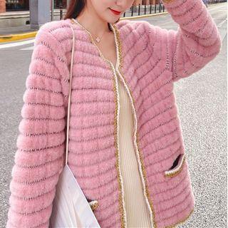 Contrast Trim Zip Knit Cardigan