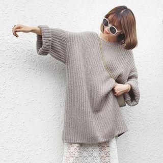 Plain Long-sleeve Chunky Knit Dress