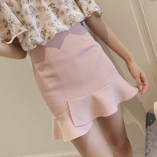 Flounced-hem Pencil Skirt