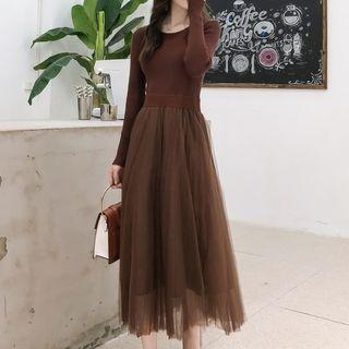 Mesh Overlay Knit Dress