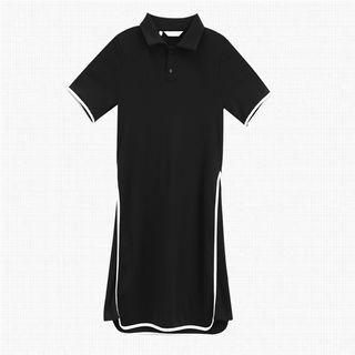 Short-sleeve Slit-hem Polo Dress