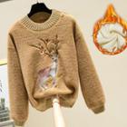 Deer Embroidered Fleece Sweatshirt