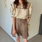 Contrast Trim Short-sleeve Blouse / Wide-leg Shorts