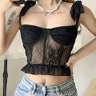 Plain Lace Paneled Strappy Top