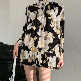 Printed Long-sleeve Mini Shirtdress