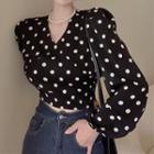 Puff-sleeve Polka-dot Cropped Blouse