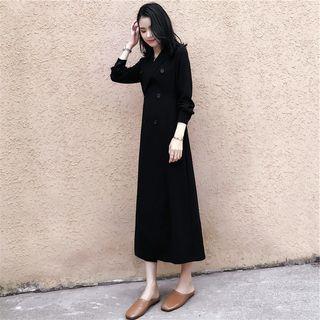 Shawl-lapel Double-breasted Midi Coatdress