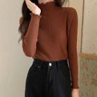 Wood Ear Trim Semi High-neck Knit Top