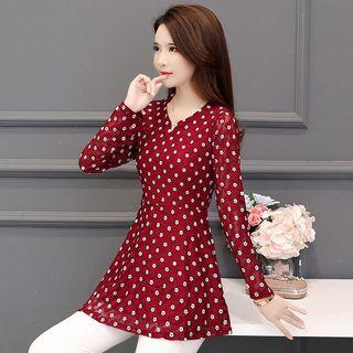 Long-sleeve Floral Print Peplum Top