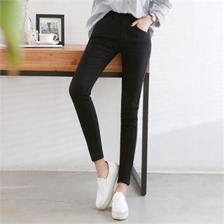 Band-waist Snapped Skinny Pants