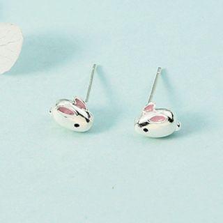 Mouse Ear Stud 1 Pair - Silver & Pink - One Size
