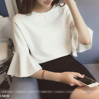 Plain Faux Pearl Elbow Sleeve Top