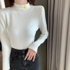 Long-sleeve Mock-neck Crescent Embroidered Top