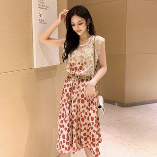 Lace Panel Sleeveless Midi Chiffon Dress